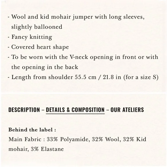 SEZANE Blue Mohair Wool V Neck Crossover Cristina Sweater Balloon Sleeve Jumper - Picture 16 of 17